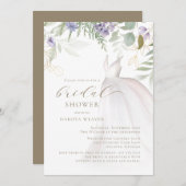 紫とセージ緑ワイルドフラワーブライダルシャワー 招待状 (正面/裏面)