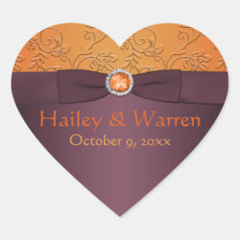 紫とタンジェリンのハート型シール ハートシール