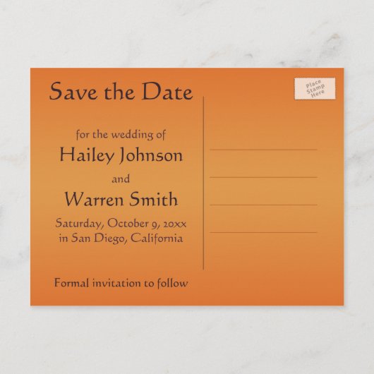 紫とタンジェリン日付カードを保存 案内ポストカード (裏面)