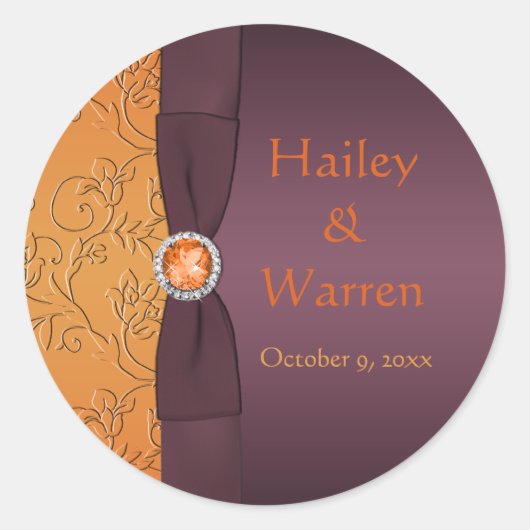 紫とタンジェリン1.5インチ直径の丸いステッカー ラウンドシール (正面)