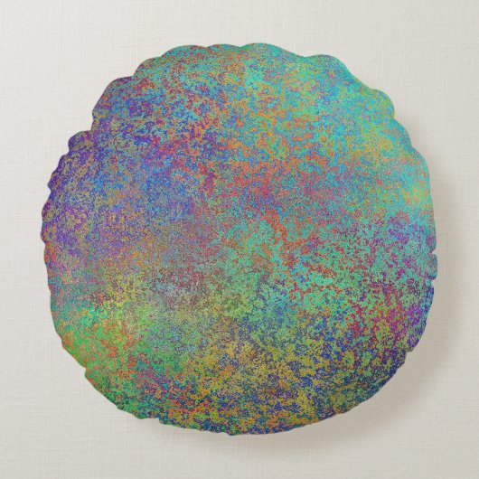 紫とターコイズのテクスチャ ラウンドクッション (正面)