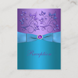 紫とターコイズのフローラ結婚のエンクロージャカード エンクロージャーカード