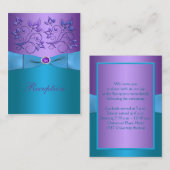紫とターコイズのフローラ結婚のエンクロージャカード エンクロージャーカード (正面/裏面)
