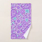 紫とターコイズのペイズリーパターン バスタオルセット (ハンドタオル)