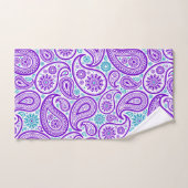 紫とターコイズのペイズリーパターン バスタオルセット (ハンドタオル)