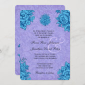 紫とターコイズのヴィンテージフ結婚ラワーズV31 招待状 (正面/裏面)