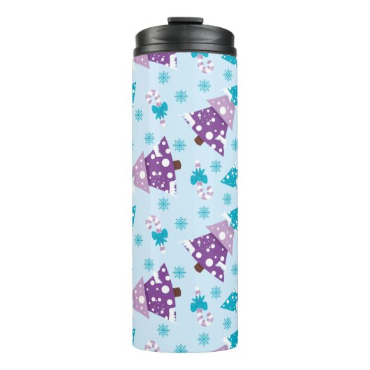 紫とターコイズの冬のクリスマスツリー タンブラー (正面)