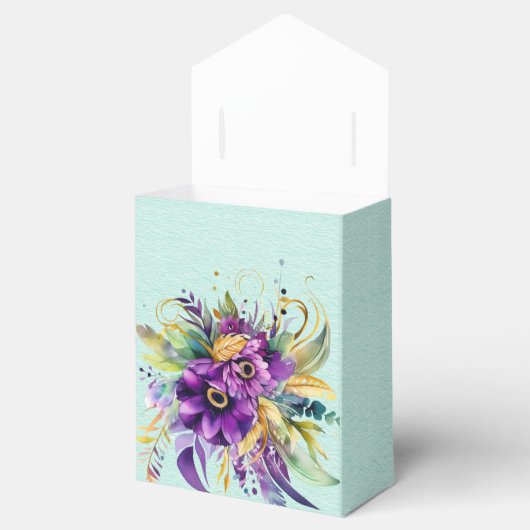 紫とターコイズの水の色の花模様結婚 フェイバーボックス (オープン)