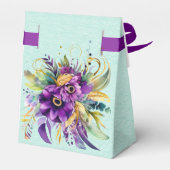 紫とターコイズの水の色の花模様結婚 フェイバーボックス (裏面サイド)