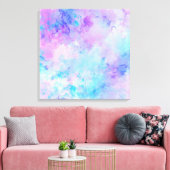 紫とターコイズの水色のスプラッシュ キャンバスプリント (インサイチュ (リビング))
