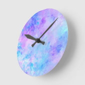 紫とターコイズの水色のスプラッシュ ラウンド壁時計 (傾斜)
