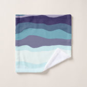 紫とターコイズの波ストライプ線 バスタオルセット (ウォッシュタオル)