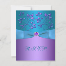 紫とターコイズの花柄返信カード
