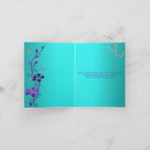 紫とターコイズの蝶の花の感謝のメッセージカード サンキューカード (内部)
