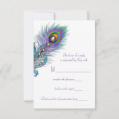 紫とターコイズブルーの孔雀の出欠確認 出欠カード (裏面)