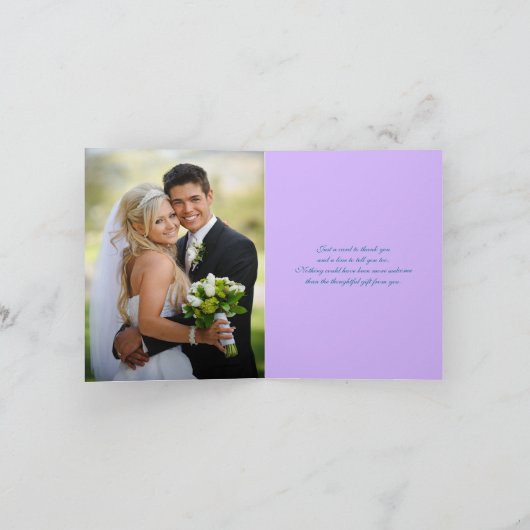 紫とターコイズブルーの花模様のハートの写真 ありがとうカード サンキューカード (内部)