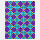 紫とターコイズメタリック探し正方形金ゴールド フリースブランケット (正面)