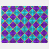 紫とターコイズメタリック探し正方形金ゴールド フリースブランケット (正面(横))