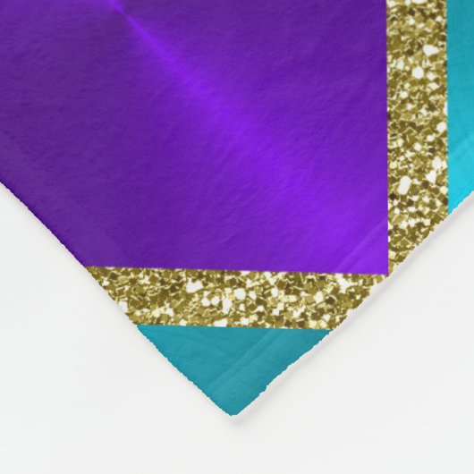 紫とターコイズメタリック探し正方形金ゴールド フリースブランケット (角)