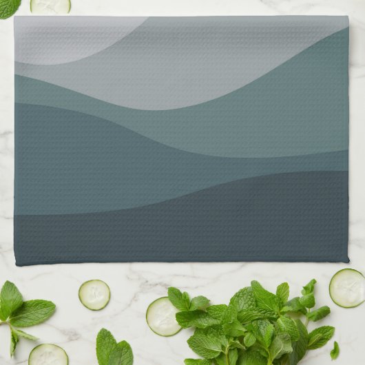 紫とターコイズレトロスタイル波の装飾 キッチンタオル (折り畳み)