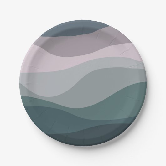 紫とターコイズレトロスタイル波の装飾 ペーパープレート (正面)