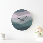 紫とターコイズレトロスタイル波の装飾 ラージ壁時計 (ホーム)