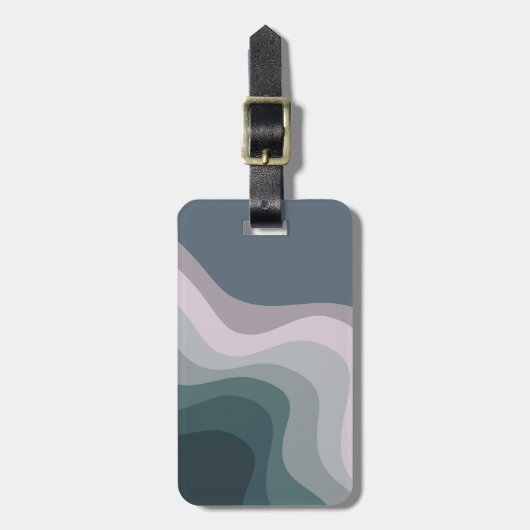 紫とターコイズレトロスタイル波 ラゲッジタグ (正面縦)