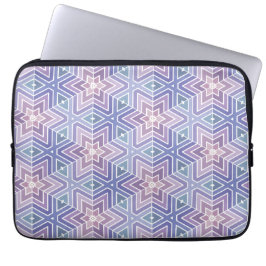紫とターコイズ幾何学星迷路パターン ラップトップスリーブ