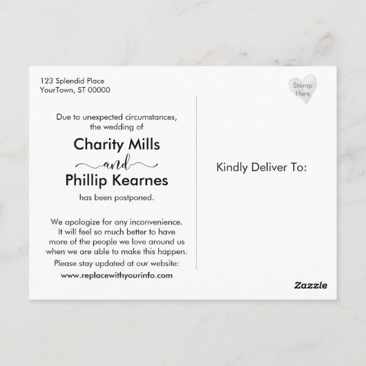 紫とターコイズ延期のハート結婚 ポストカード (裏面)