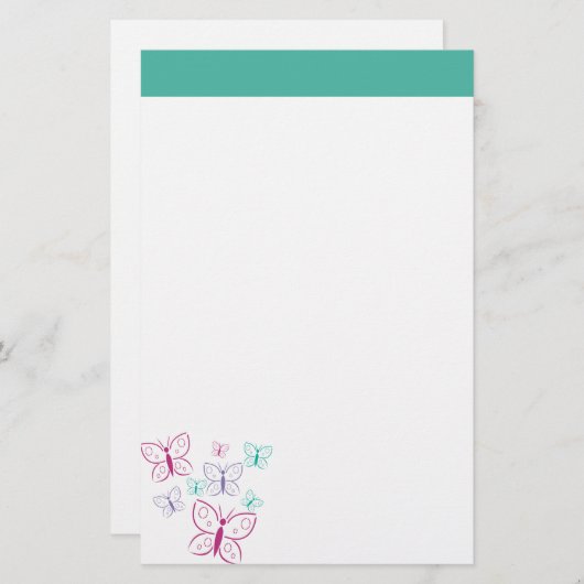 紫とターコイズ蝶 便箋 (正面/裏面)