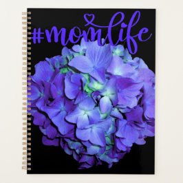 紫とティール（緑がかった色）あじさい、紫の青い花ママ プランナー手帳