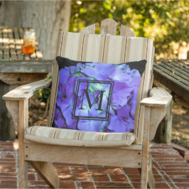 紫とティール（緑がかった色）あじさい、紫の青い花 アウトドアクッション