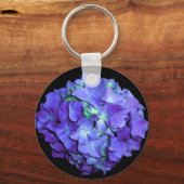 紫とティール(緑がかった色)あじさい、紫の青い花 キーホルダー (正面)