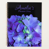 紫とティール(緑がかった色)あじさい、紫の青い花 プランナー手帳 (正面)