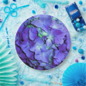 紫とティール（緑がかった色）あじさい、紫の青い花 ペーパープレート (パーティー)