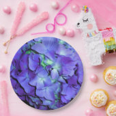 紫とティール（緑がかった色）あじさい、紫の青い花 ペーパープレート (パーティー)