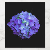 紫とティール（緑がかった色）あじさい、紫の青い花 ワインラベル (シングルラベル)