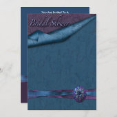 紫とティール（緑がかった色）のフローラブライダルシャワー招待状 招待状 (正面/裏面)