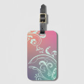 紫とティール（緑がかった色）のフローララゲージタグ ラゲッジタグ (正面縦)