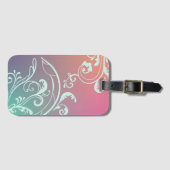 紫とティール（緑がかった色）のフローララゲージタグ ラゲッジタグ (正面横)