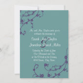 紫とティール(緑がかった色)のフローラ旋回結婚式招待状 招待状 (正面)