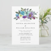 紫とティール（緑がかった色）のフローラ結婚式招待状 招待状 (スタンド正面)