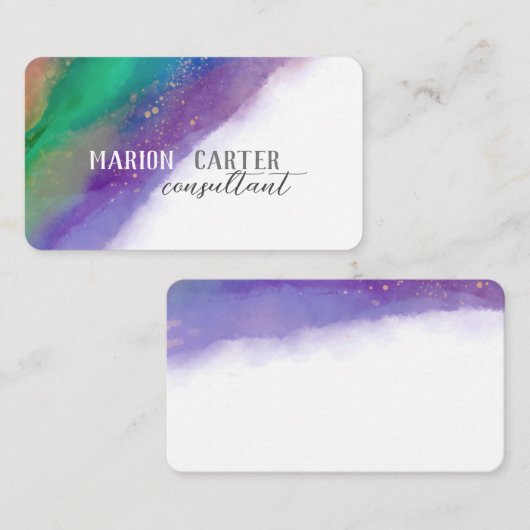 紫とティール(緑がかった色)のミニマリストきれいな水の色デザイン 名刺 (正面/裏面)