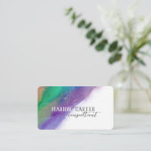 紫とティール(緑がかった色)のミニマリストきれいな水の色デザイン 名刺 (スタンド正面)