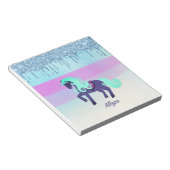 紫とティール（緑がかった色）のユニコーンと滴下フェイクグリッター ノートパッド (アングル)