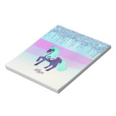 紫とティール（緑がかった色）のユニコーンと滴下フェイクグリッター ノートパッド (回転)