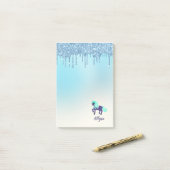 紫とティール（緑がかった色）のユニコーンと滴下フェイクグリッター ポストイット (デスク上)