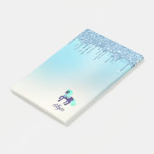 紫とティール（緑がかった色）のユニコーンと滴下フェイクグリッター ポストイット (アングル)