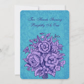 紫とティール(緑がかった色)のヴィンテージフ結婚ラワーズV33 招待状 (裏面)