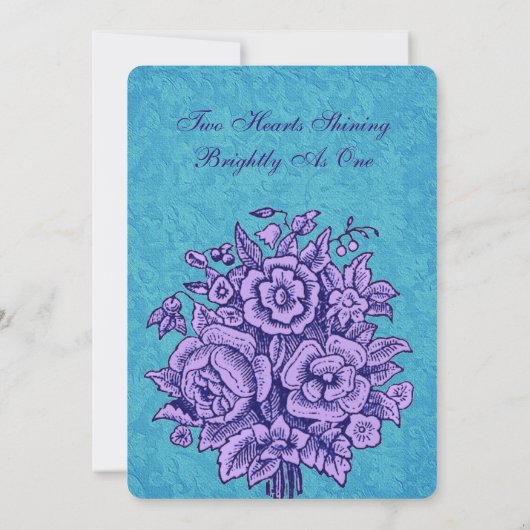 紫とティール（緑がかった色）のヴィンテージフ結婚ラワーズV33 招待状 (裏面)